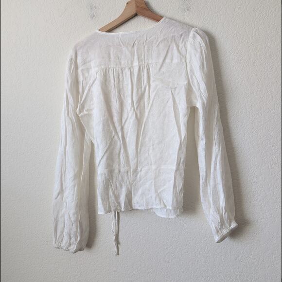 Lacausa Women's White Wrap Top - Size L Embroidery Boho Relaxed Anthropologie - Picture 4 of 11